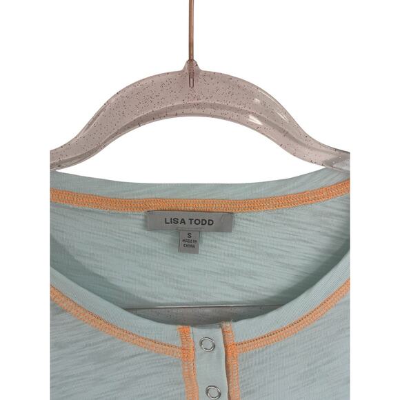 Lisa Todd Light Blue Long Sleeve Surf Henley Women’s Small Casual Basic Top - Picture 9 of 10